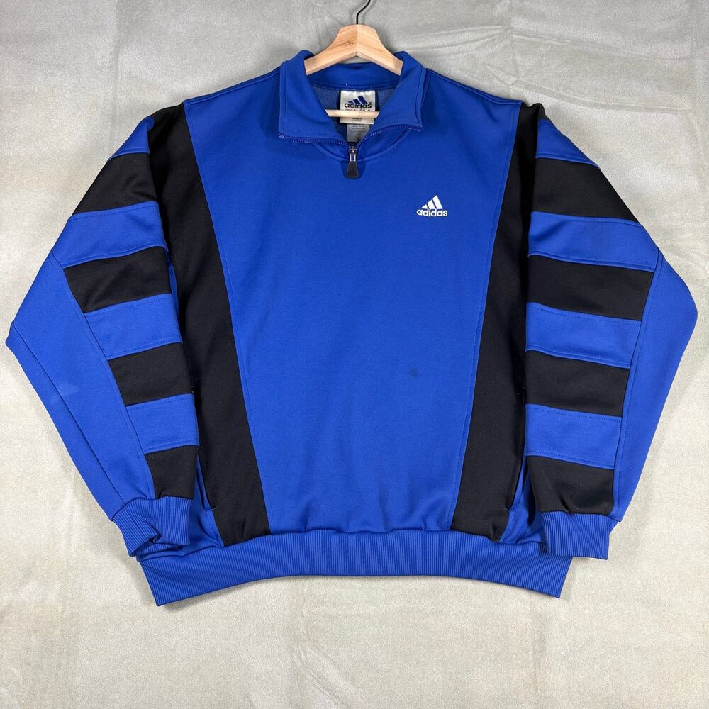 Adidas Vintage 90s Blue Black Track Jacket Pullover Quarter Zip Mens Large‎ Y2K